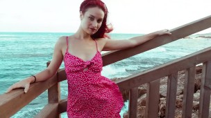 Ariel Ortiz walks through a cove, gets very horny and begins to masturbate publicly in the street