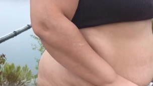 Flashing my thick bbw big ass to voyeurs fishing on the lake pov hubby films