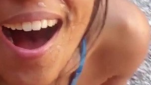 Nerdy Asian Girl in Glasses Gets Huge Facial Outdoors – Jada Kai