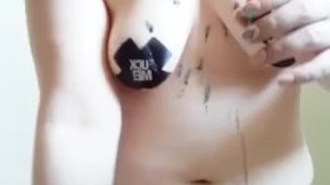 Hot babe playing with wax