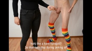 Haha, my boy CUMS from kick in the balls. Orgasm without hands. Ballbusting