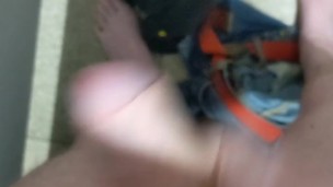 Walking with cock out in public, masturbating in busy public bathroom, first time showing body