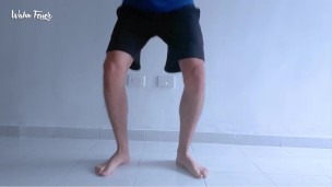 Long legs and sexy feet doing squats while stripping