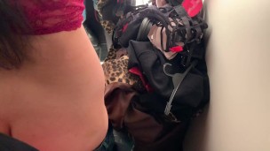 real risky sex and Blowjob in the dressing room of a lingerie store.
