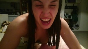 4k Amateur brunette blowjob, dick as mic