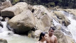 Step-siblings get almost caught fucking in the river