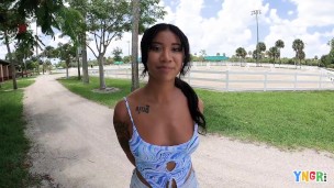 YNGR – Chicago Teen Ameena Green Sucks Cock In Public Before Oiling Up And Fucking Hard