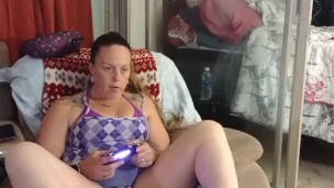 Cute Long Hair Girl Eats Food Smokes Cigarettes and Plays Video Games As I Film Up Her Skirt